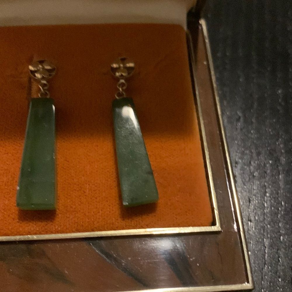 Jade Earrings 14 Karat Gold Posts And Hardware.